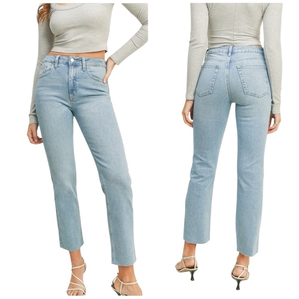 Just Black Denim Light Denim Cut Off Cropped Straight Leg Jeans